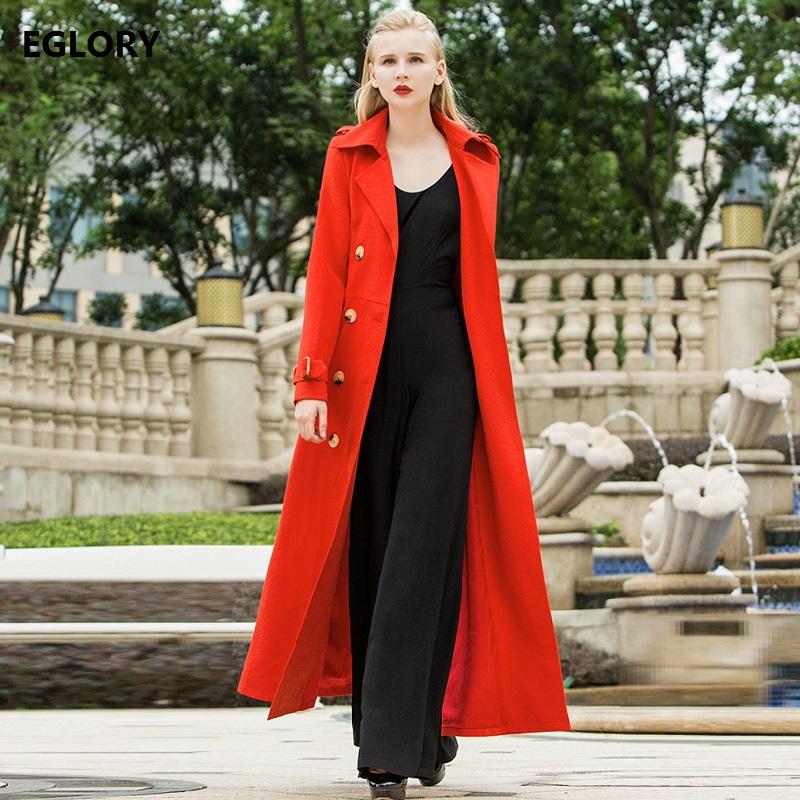 Women's Trench Coats XXXL 2021 Autumn Winter Long Women Turn-down Collar Double Breasted X-Long Orange Overcoat Windbreaker Big Size-image-735338696