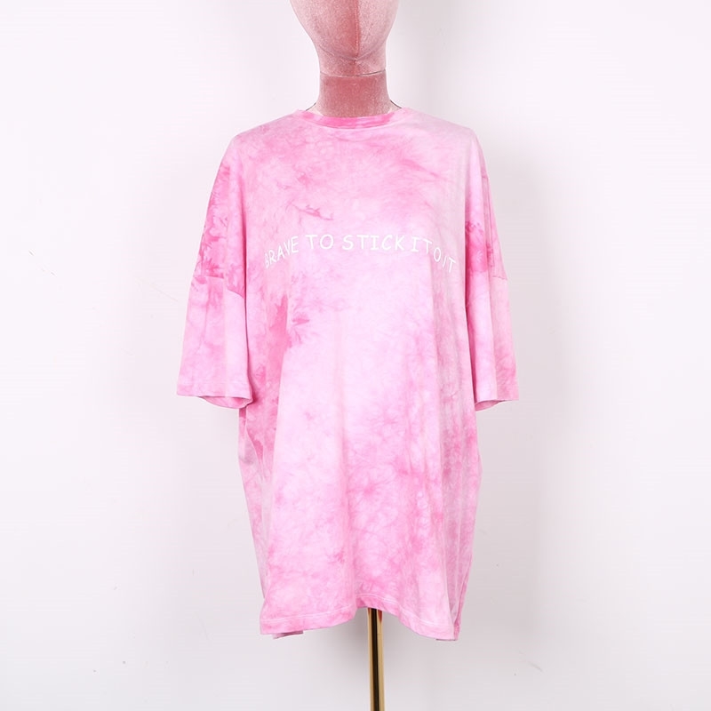 Aluonlineshop tie dyed Short Sleeve T-Shirt Medium Length women&#039;s summer 2019 letter print versatile loose top-image-704757817