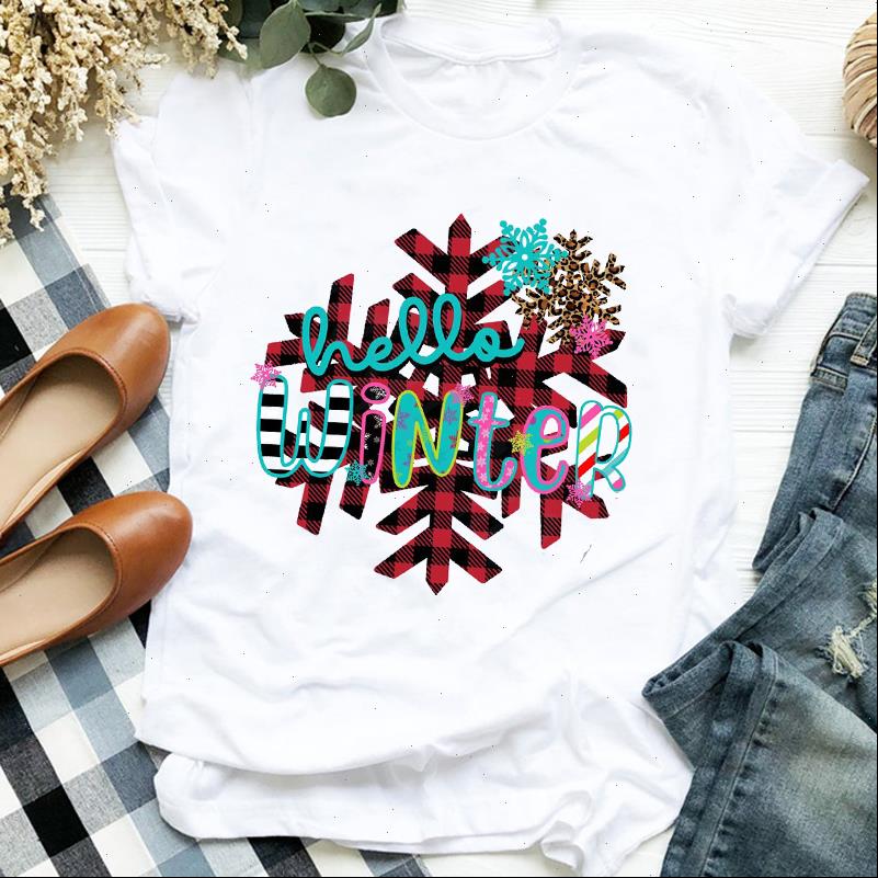 

women plaid womens t shirts winter snowflake 90s printing holiday merry christmas clothes ladies graphic print tee tshirt female, White