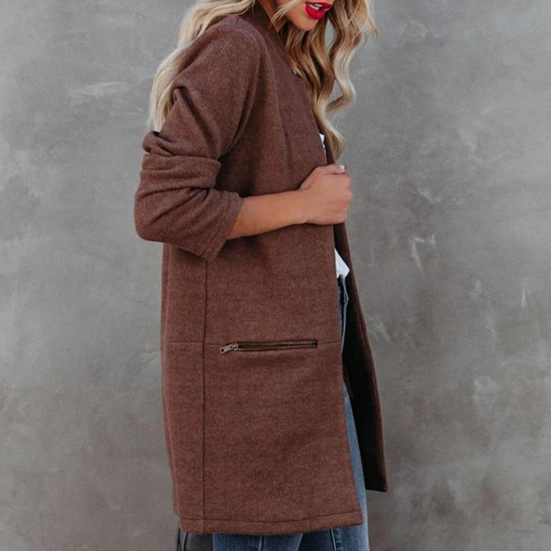 

Women's Trench Coats Stand Collar Zipper Pockets Jacket Coat Long Sleeve Women Solid Color Overcoat Female Clothing, Tan;black