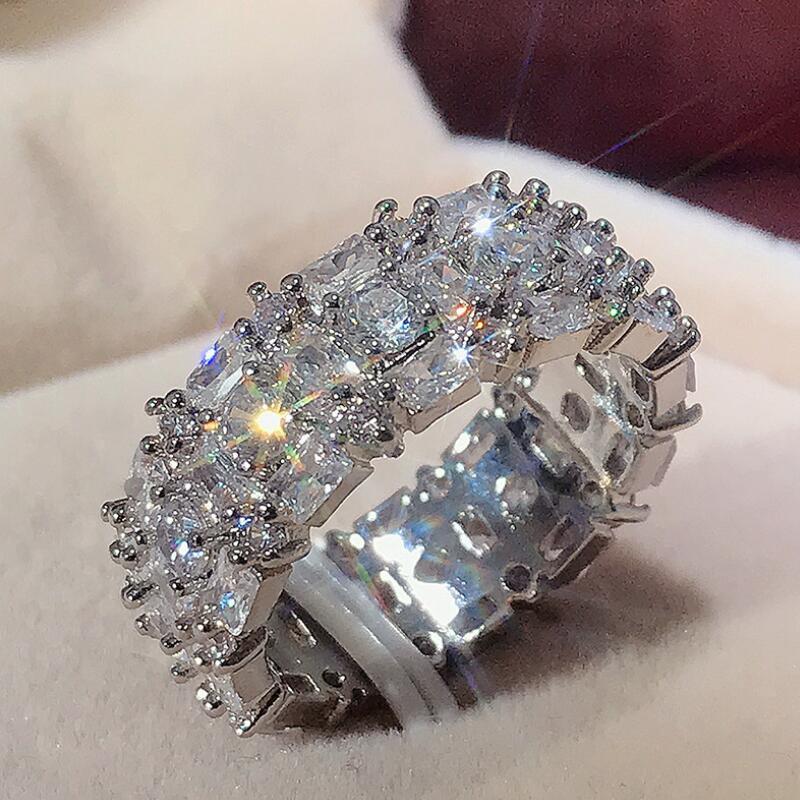 

Cluster Rings Luxury 925 Sterling Silver Mosaic For Women Vintage Geometric Zircon Setting Wedding Engagement Promise Jewelry, Golden;silver