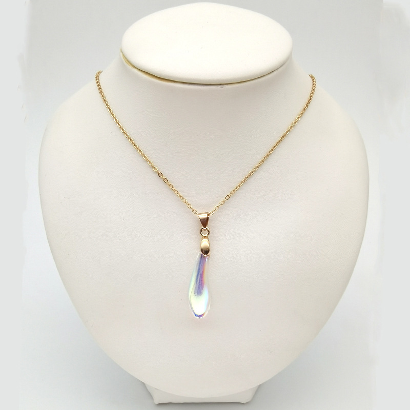 

Crystal Colored Shoes Glazed Necklace Blessing Clavicle Chain, Silver