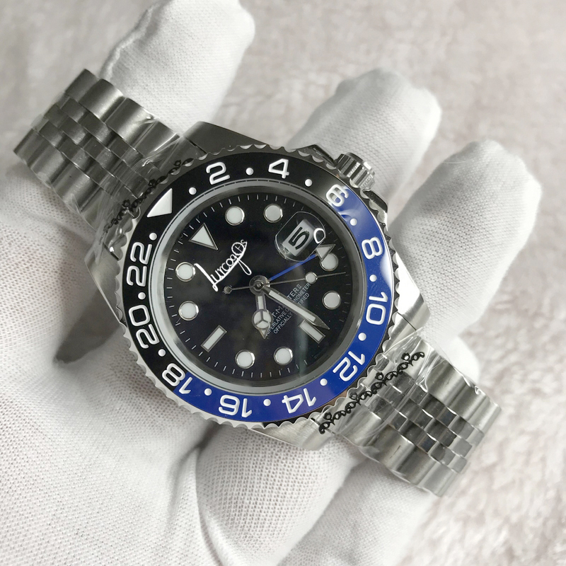 

wholesale Luxury Wristwatch Automatic Mechanical black blue sapphire galss silver Stainless Steel Watch 126600 GMT II Mens Watches, Waterproof