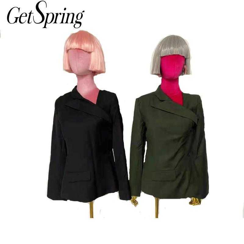 

Getspring Women Blazer Irregular Vintage Black s Blazers Long Sleeve Asymmetry Casual Suit Coats Fashion 210601