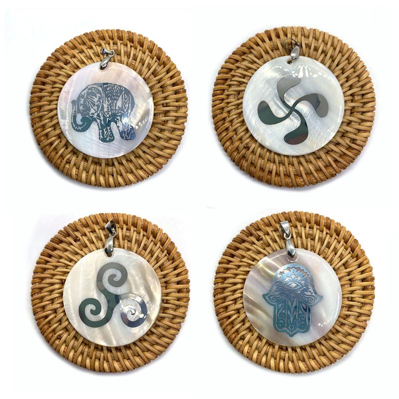 

Charms 1 Piece Natural Round Shell Pendant Hand Of Fatima Necklace Fashion Jewelry Pearl DIY Lady Gift Amulet Size 45mm, Bronze;silver