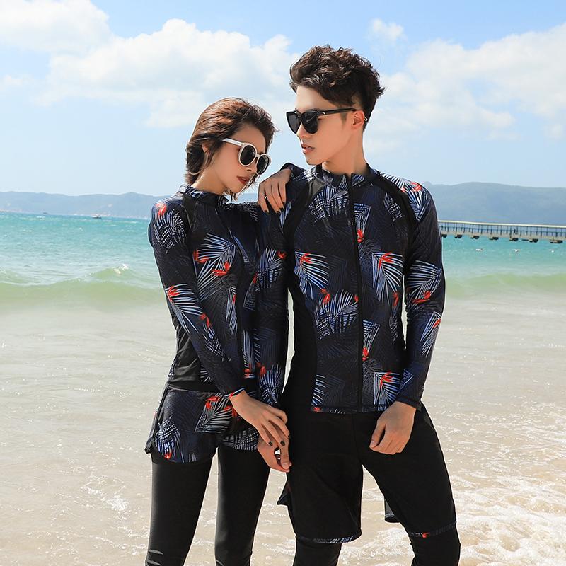 

Brasilia Couple Print Swimwear Bathing Suit Long Sleeve Zipper Rash Guard Panty 5 Pieces Diving Surfing One-Piece Suits