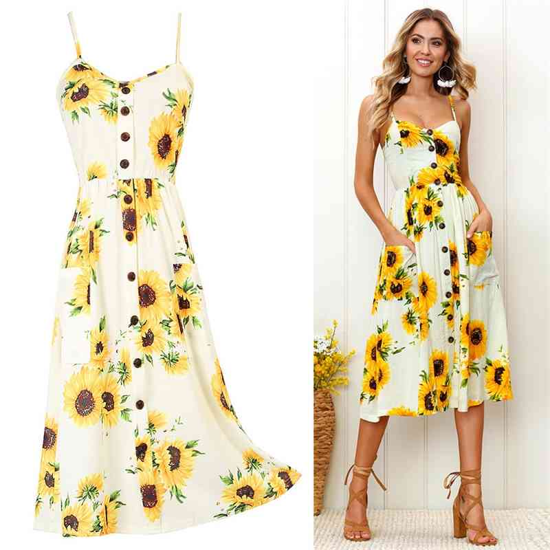 

Loose Large Print drawstring sexy V-neck Beach Resort dress, Q250 - 1