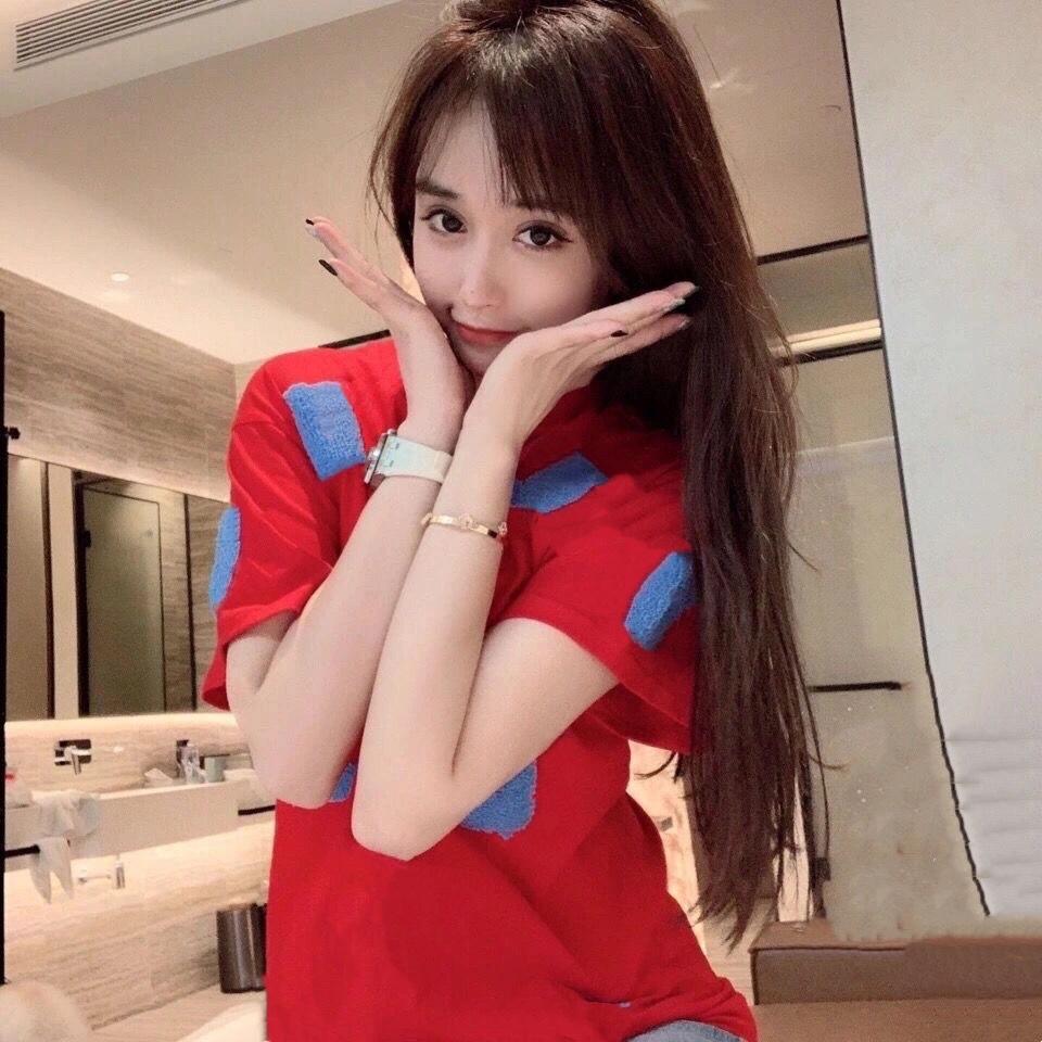 

2021 spring/summer Women's Tops & Tees fashion round collar heavy industry nail bead set diamond letter short sleeve, White