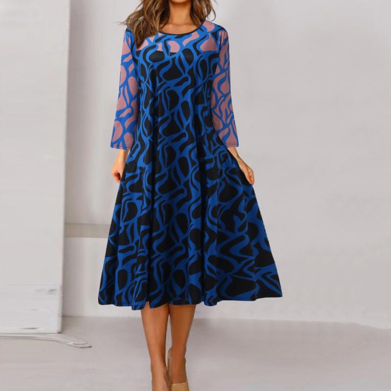 

Men's T-Shirts Elegant Party Dress Womens Summer Casual 3/4 Sleeve Crewneck Flower Pattern Boho Beach Swing Ladies, White;black