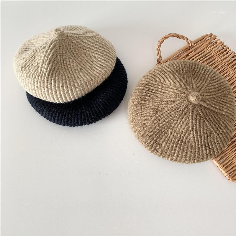 

Berets Korean Parent-child Solid Color Knitted Beret Hat Boys And Girls Baby Concave Shape Painter Hats, Black