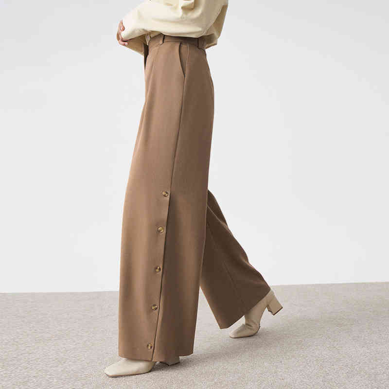 

Paris Girl High Waist Loose Women's Pants Autumn Thin Wide-Leg Drape Fashion Buttoned Casual Trousers 210524, Brown