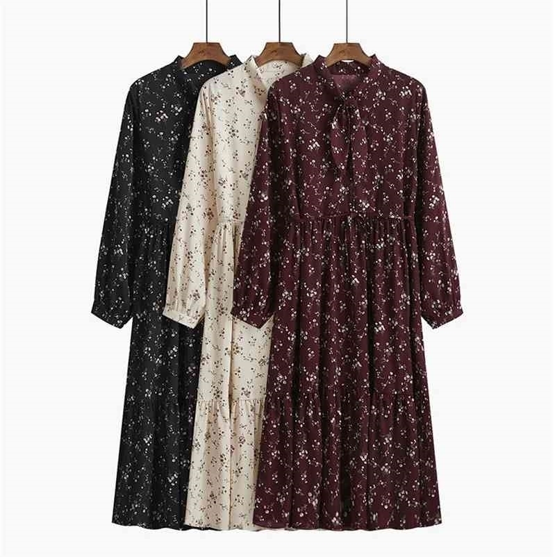 

Spring Autumn Women High Waist A-Line Floral Print Midi Dress Vintage Female Fashion Elegant Dresses Casual Slim Vestidos 210517, Red