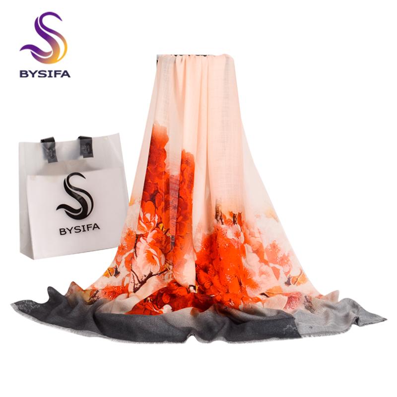 

[BYSIFA] 100% Wool Scarves Foulard Women Fashion Beige Grey Cashmere Winter Ladies Long Scarf Shawl 190*75cm Bandanas