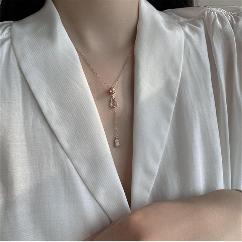

Pendant Necklaces Shining Zircon Gourd Necklace Women Jewelry Fashion Princess Rose Gold Chain Choker Shiny Clavicle Bijou