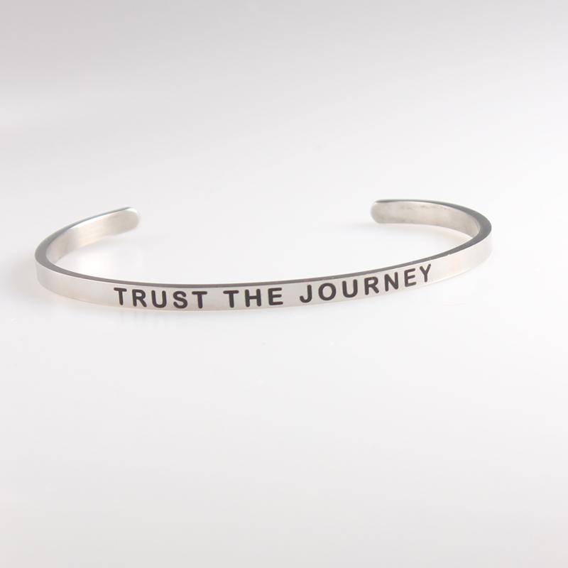 

Bangle Gorgeous Silver Stainless Steel Bar TRUST THE JOURNEY Positive Inspirational Quote For Women Men