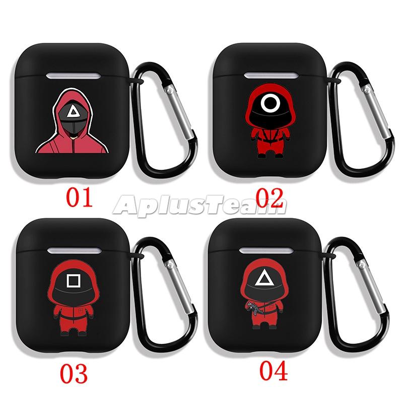 

Squid Game Earphone Case for Airpods 2 1 pro Soft Black Wirless Bluetooth Headphone Cover Anime Cartoon Air Pod Case with Hook, 04