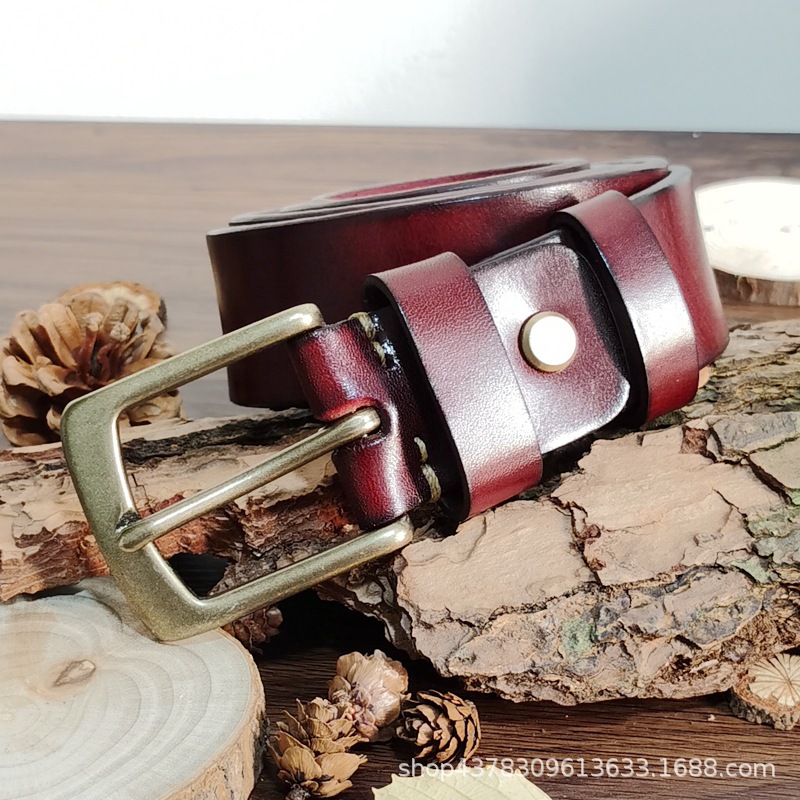 

Belts Italian Thickened First Layer Mens Leather Pin Buckle European and American Retro Pure Copper Simple All-Matching Jeans, Black