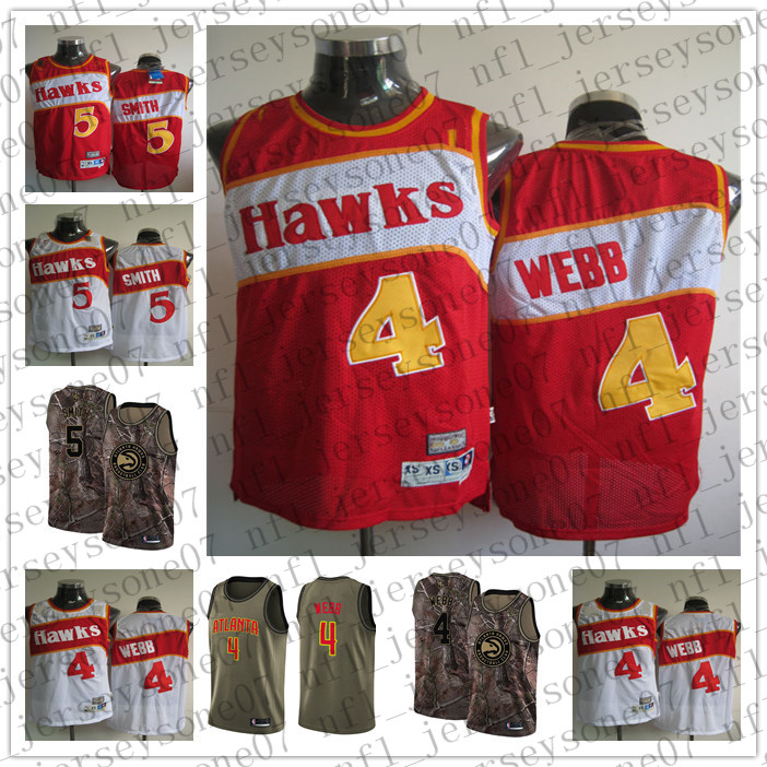 

Custom atlanta Mens women youth Hawkss 4 Spud Webb 5 Josh Smith red black Throwback Basketball jersey