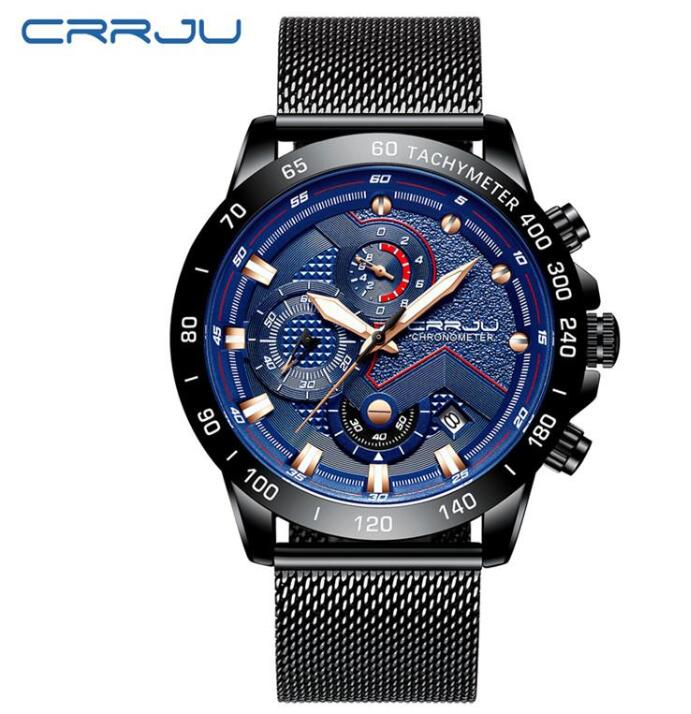 

Hot seller Crrju Mens Watches Top Men Sports Chronograph Watches Men's Quartz Clock Male Full Steel Wrist Watch