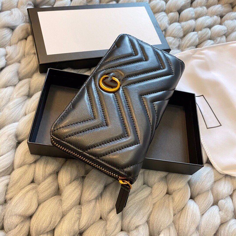 

2021 new G double Fashion women clutch wallet pu leather wallet single zipper wallets lady ladies long classical purse fast delivery, Box (not for sale)