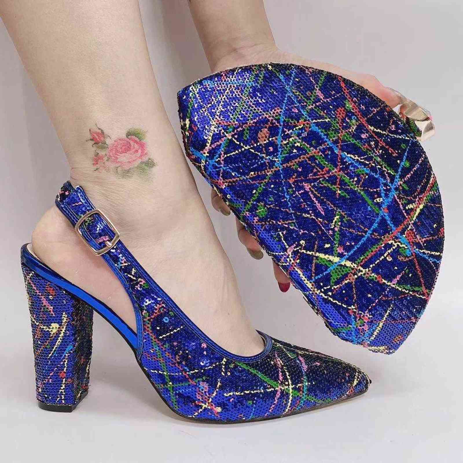 

2021 Fashion Sandals with Hand Bag and Thick Heel Pu Small Shoe Set Fish Mouth Shoes High, 75