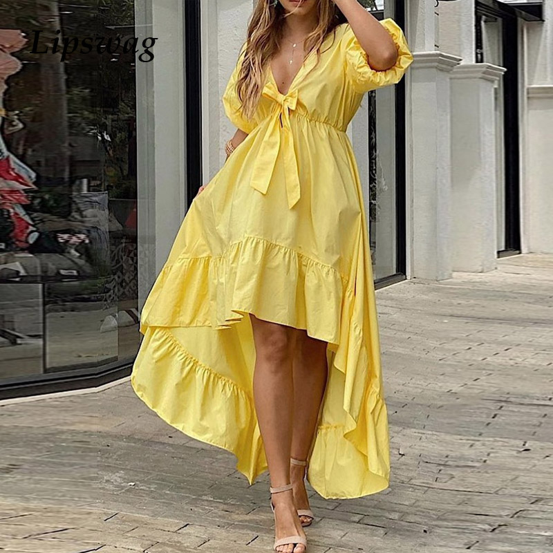 

elegant autumn half-sleeve irregular long dress womens fashion lady ruffle shirt dress summer v-neck bowknot party dresseshigh quality, Black;gray