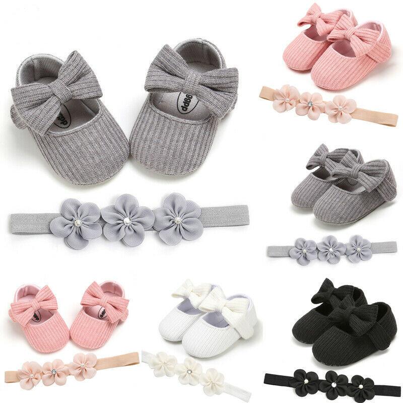 

First Walkers Baby & Children's Clothes Shoes And Headband Solid Color Anti-Slip Plaid Bowknot Headwear