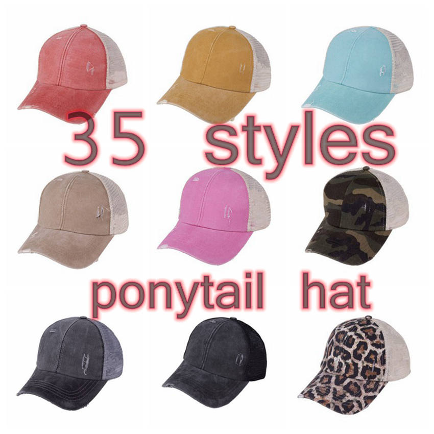 

Criss Cross Ponytail Hats 35 Colors Washed Mesh Messy Bun Camo Leopard Sunflower Baseball Cap Outdoor Sports Trucker Hat CYZ3185