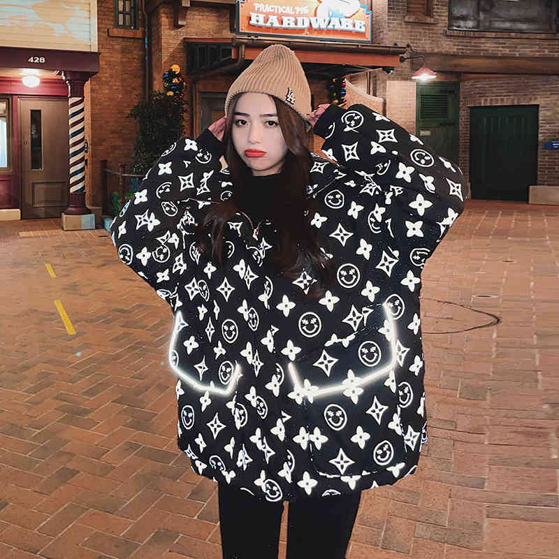 

down jacket laser women's short hooded 2021 korean ins student bread luminous, Black