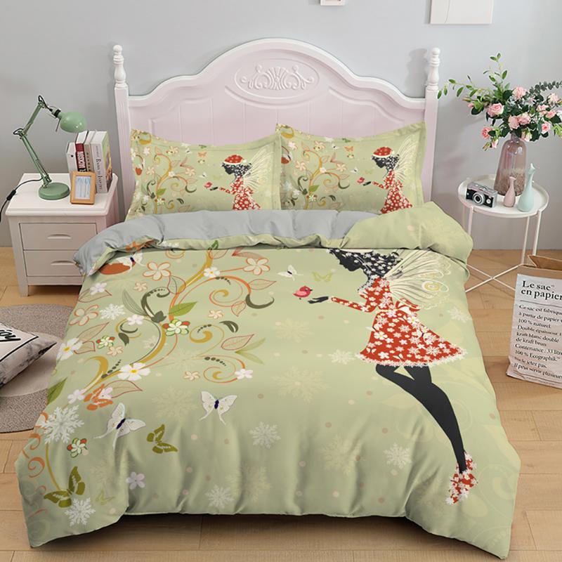 

Pink Fairy Bedclothes Printing Duvet Cover Pillowcase Set For Girl Bedroom Bedding Sets Home Textile Twin Full Size