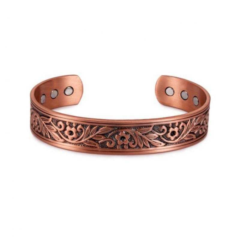 

European and American Trend Magnetic Bracelet Red Copper Bracelet Plum Blossom Wide Face Copper Bracelet Q0719