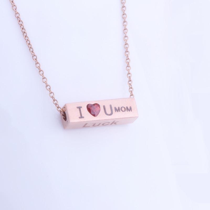 Pendant Necklaces I Love Mom Ectangle Shape Hanging Necklace Setting Cubic Zirconia Link Chain Gold Color For Mother&#039;s Day-image-702932606