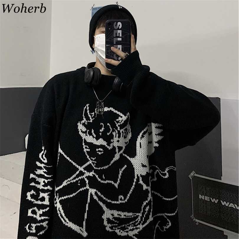 

Woherb Sweaters Women Streetwear Knitted Pullover Angel Jacquard Fashion Hip Hop Spring Autumn Harajuku Oversized Outwear Jumper 211018, Gray