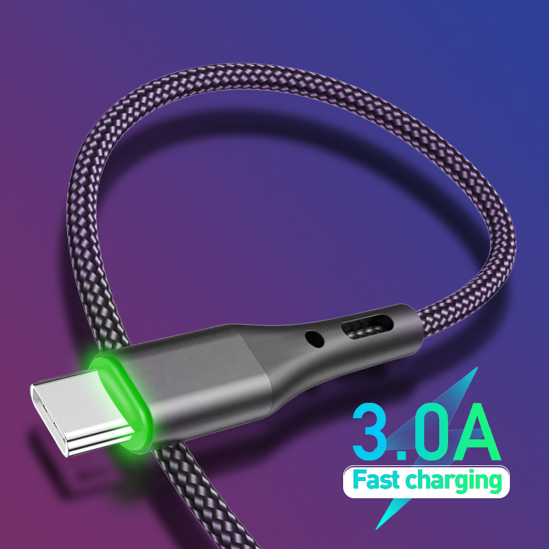 

Get to know durable light with fast charging Cell Phone Cables Android Apple Type-C Micro USB Lightning chargings exclamation point braided data cable 2.4A, Red
