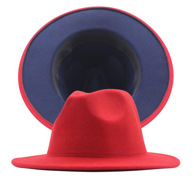 

Wide Brim Hats Wholesale Brown Red Patchwork Wool Felt Jazz Fedora Women Men Double-Sided Color Matching Ladies Bowler Panama Hat, Black white