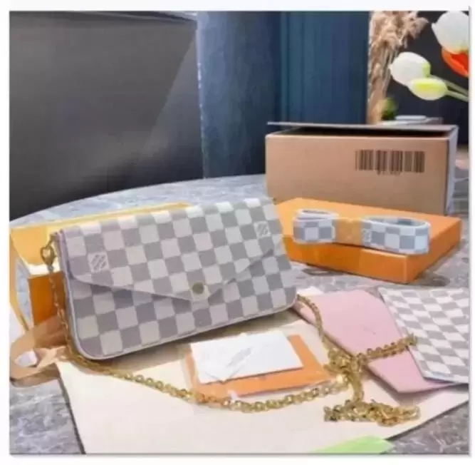 

3-piece set luxurys Should Bag Fashion TotePurse Wallet Crossbody Bags Small Chain Purse LVLOUISVITTON VUTTON, 1-old flower