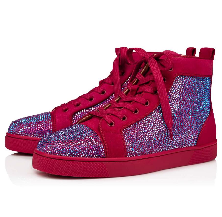 

[Original Box,EU35-47]Brand Orlato Strass Men Designer Shoes High Top Red Bottom Sneakers Party Wedding Rhinestone Famous Trainers, Black