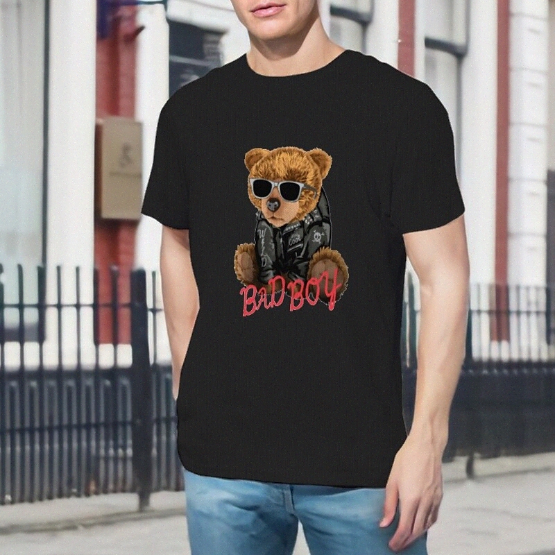 T-shirt unisexe Homme Étampage chaud Bear Animal Plus Taille Coulée ronde Casual Imprimé quotidien Toile à manches courtes Casual Fashion Blanc B