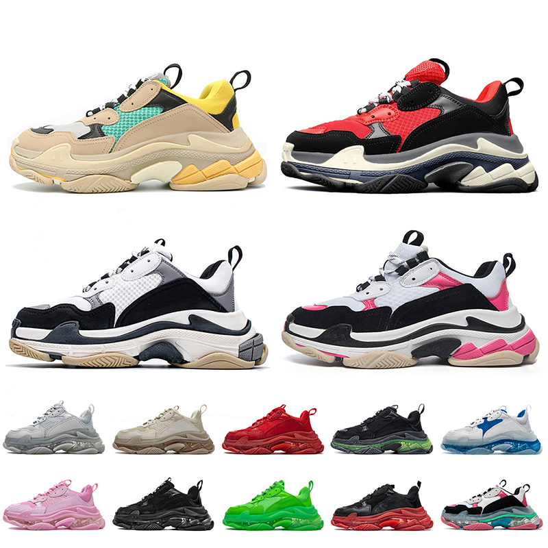 

Luxury Designer Triple s Sneakers Women Mens Casual Shoes Dad Shoe Crystal Bottoms 17FW Paris Clear Sole Tripler Black White Platform Trainers, A12 36-45