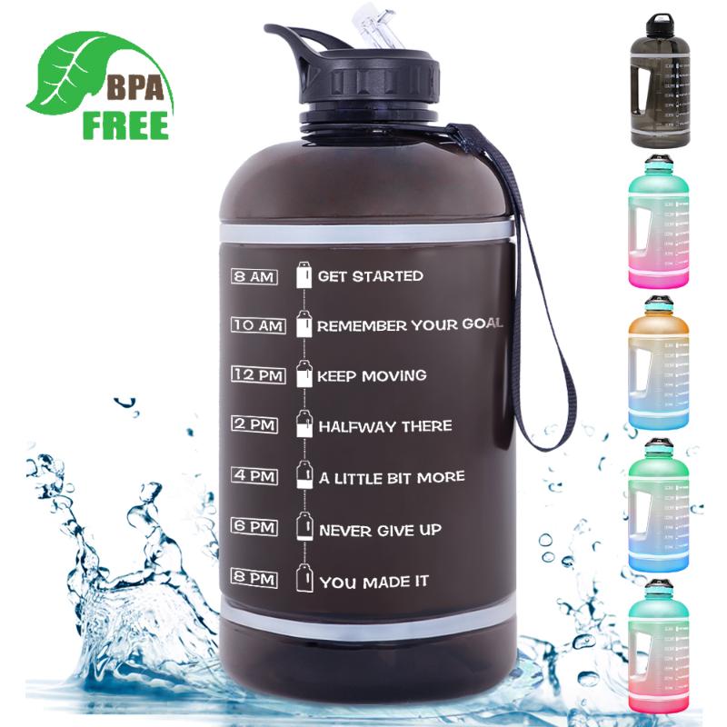 Gallon Water Bottle(128OZ) With Time Marker & Straw, Motivational Jug BPA Free Leakproof Large Bottles For Fi Bottle-image-691813002