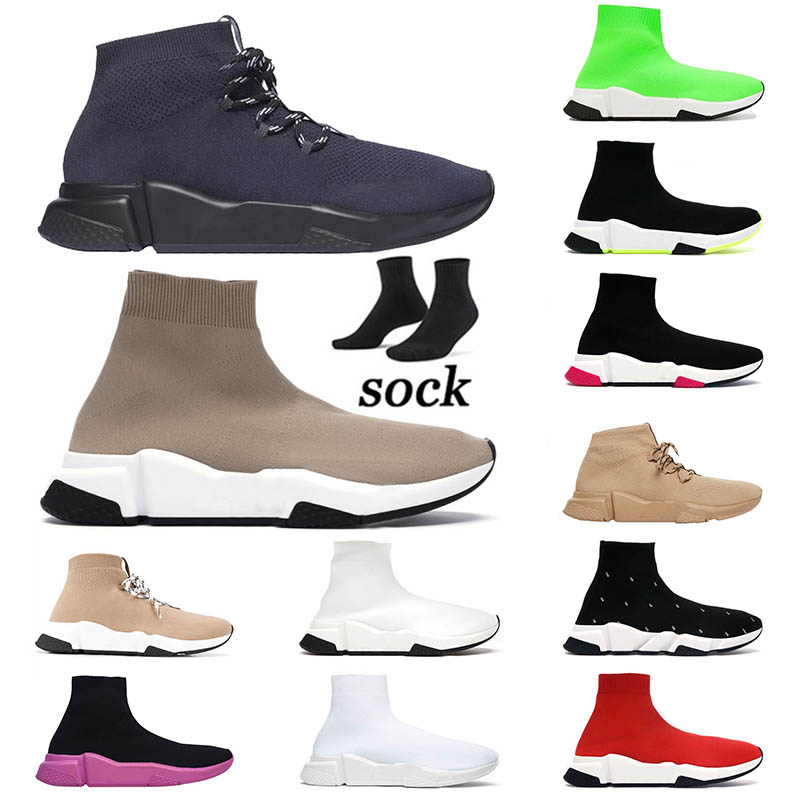 

2021 Balenciagas Socks Shoes Mens Triple Black ALL White Red Paris Green Navy Sock Boots Luxury Lace Sneakers High Tops Platform Trainers Size 36-45, Color 1 36-40