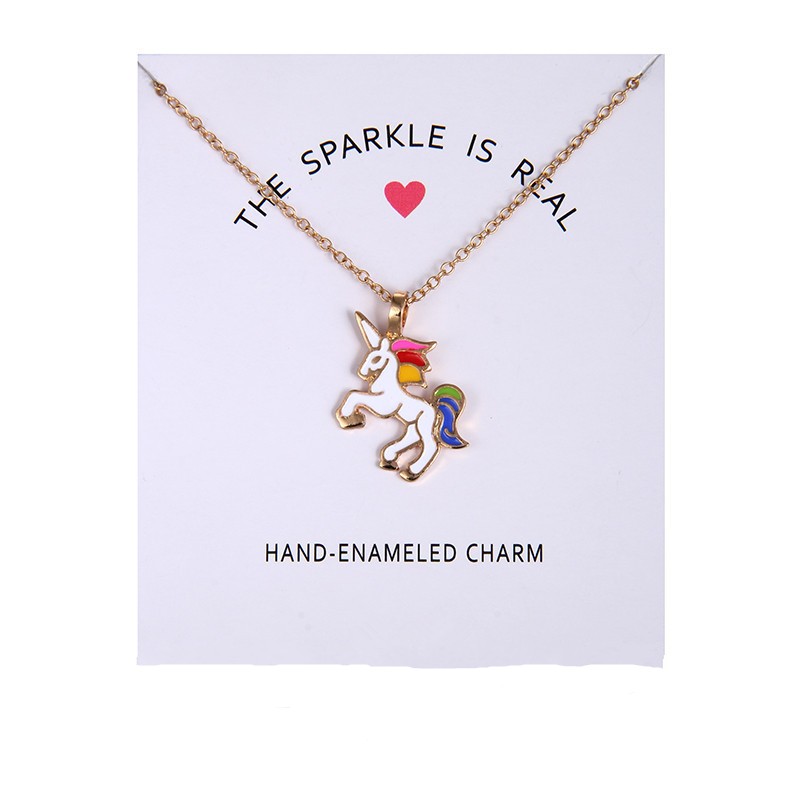 

2019 Fashion Unicorn Necklace for Girls Children Kids Enamel Cartoon Horse Jewelry Women Animal Pendant Necklace with Retail Card 30 U2, Silver