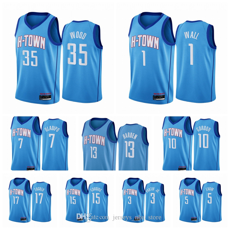 

2020-21 HoustonRocketsMen Christian Wood Bruno Caboclo Brodric Thomas JaeSean Tate John Wall Kenny Wooten Blue Jersey, Color1