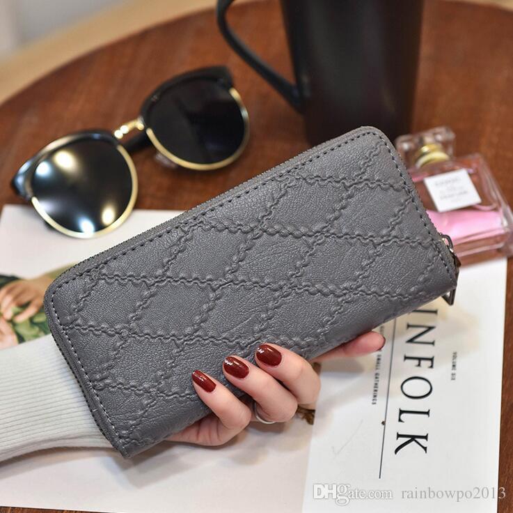 

Factory wholesale women bag fashionable three-dimensional embossed womens wallet simple Plaids Plaid purse large capacity leather Long wallet, Grey(boutique box)