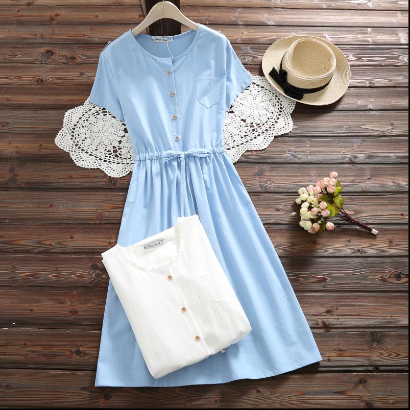 

Summer Mori Womens Dress Girl Solid Women Cute O Neck Cotton Linen Female Vestidos Short Sleeve White Robe String S, Black;gray