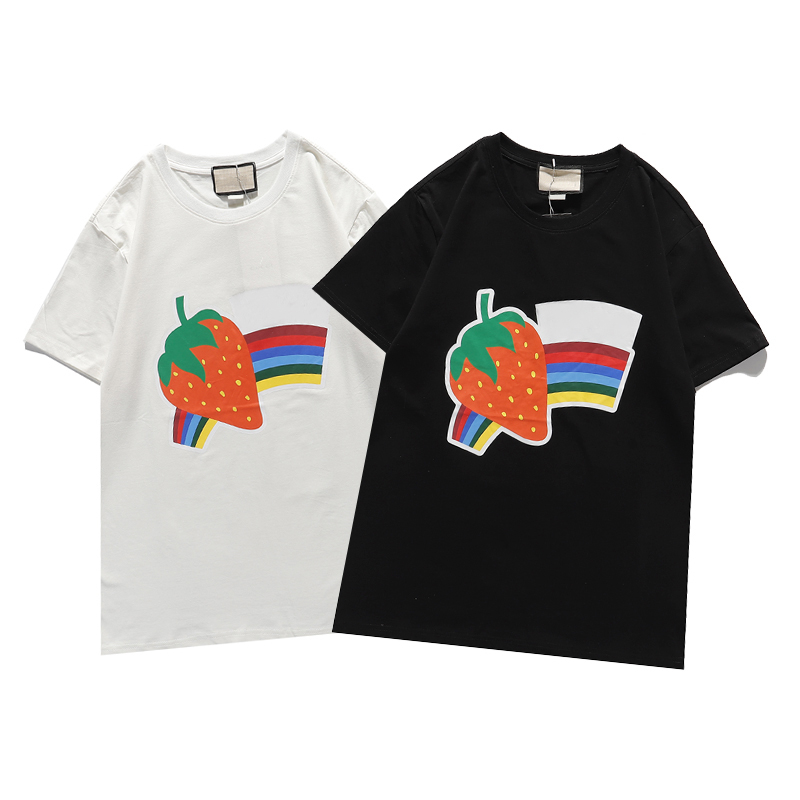 

2021 Designers T Shirts Mens Strawberry Rainbow Print Men S Clothing Short Sleeves Tee Shirt 210313V, White;black