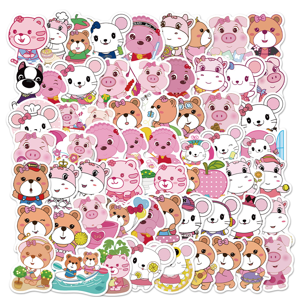

56 PCS Mixed Pink Animal League Graffiti skateboard Stickers For Car Laptop Fridge Helmet Pad Bicycle Bike Motorcycle PS4 book Guitar Pvc Decal, Multi colors