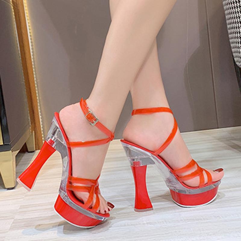 

Large Size 34-43 One-word Sandals Women's Thick Heel Fashion Model 2021 All-match Open Toe High Heels, Black