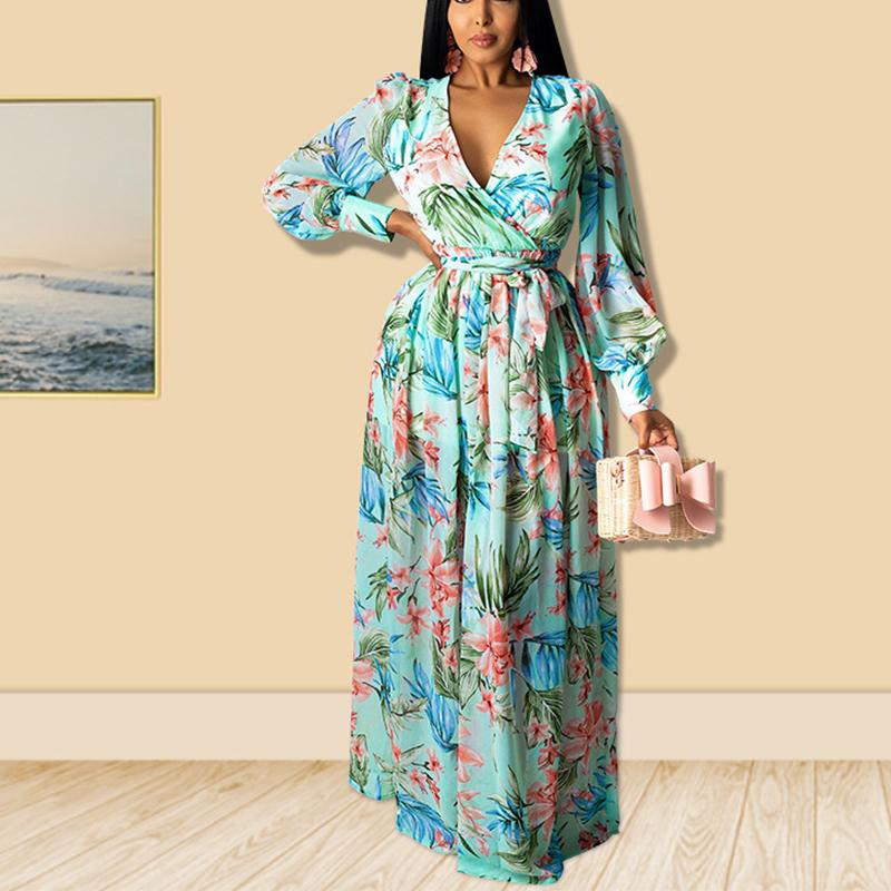 

Casual Dresses Boho Floral Print V Neck Long Dress Women Autumn Chiffon Lantern Sleeve Maxi Holiday Sashes 2021 Rob Veintidos, 02