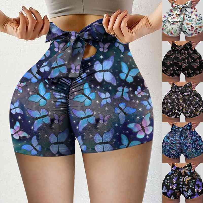 

40 butterfly print legging women short seamless bandage leggings sport workout clubwear homewear pantalones de mujer, Black